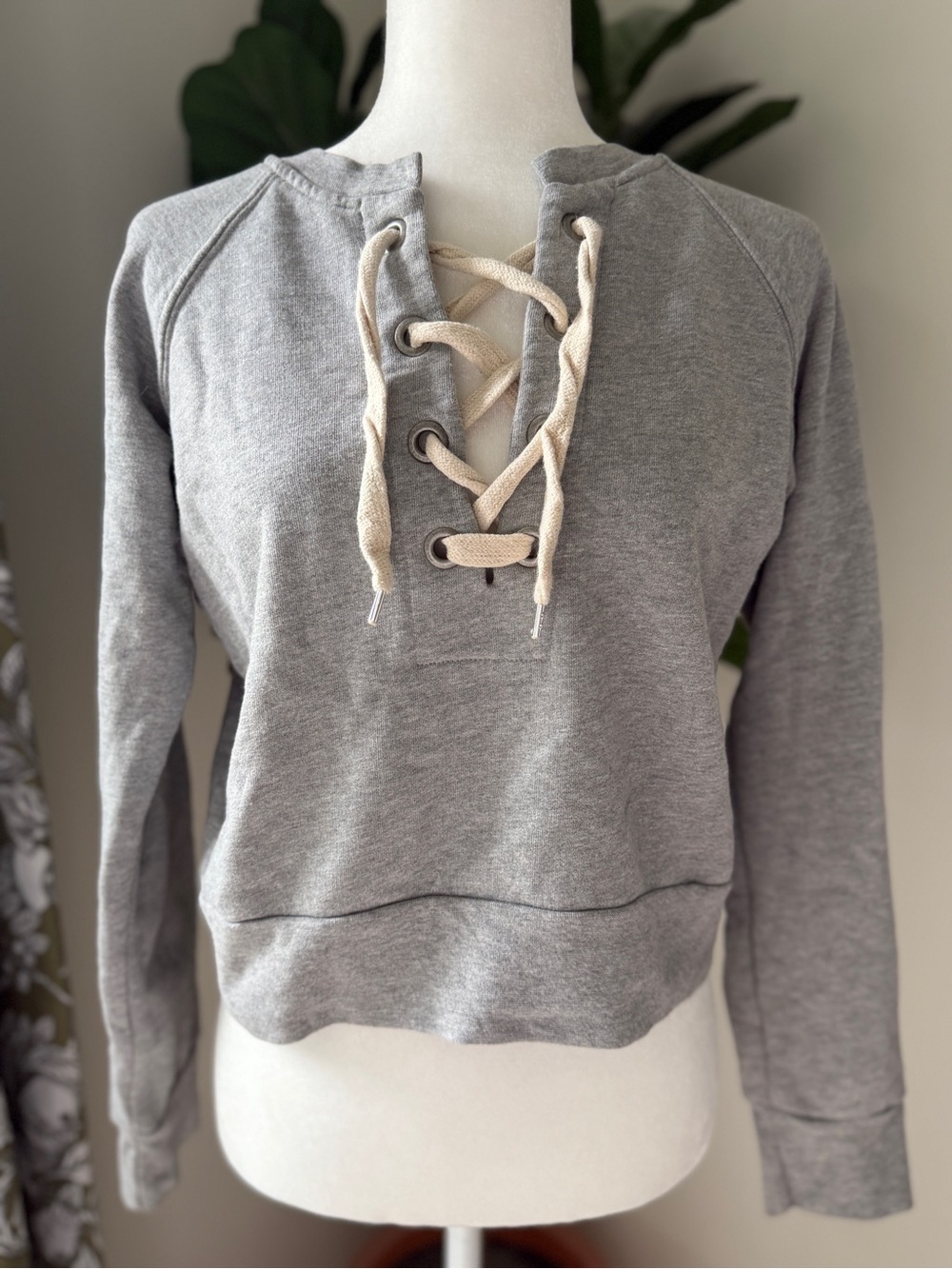 Sincerely Jules Gray Lace-Up Pullover Sweatshirt with Cream Laces